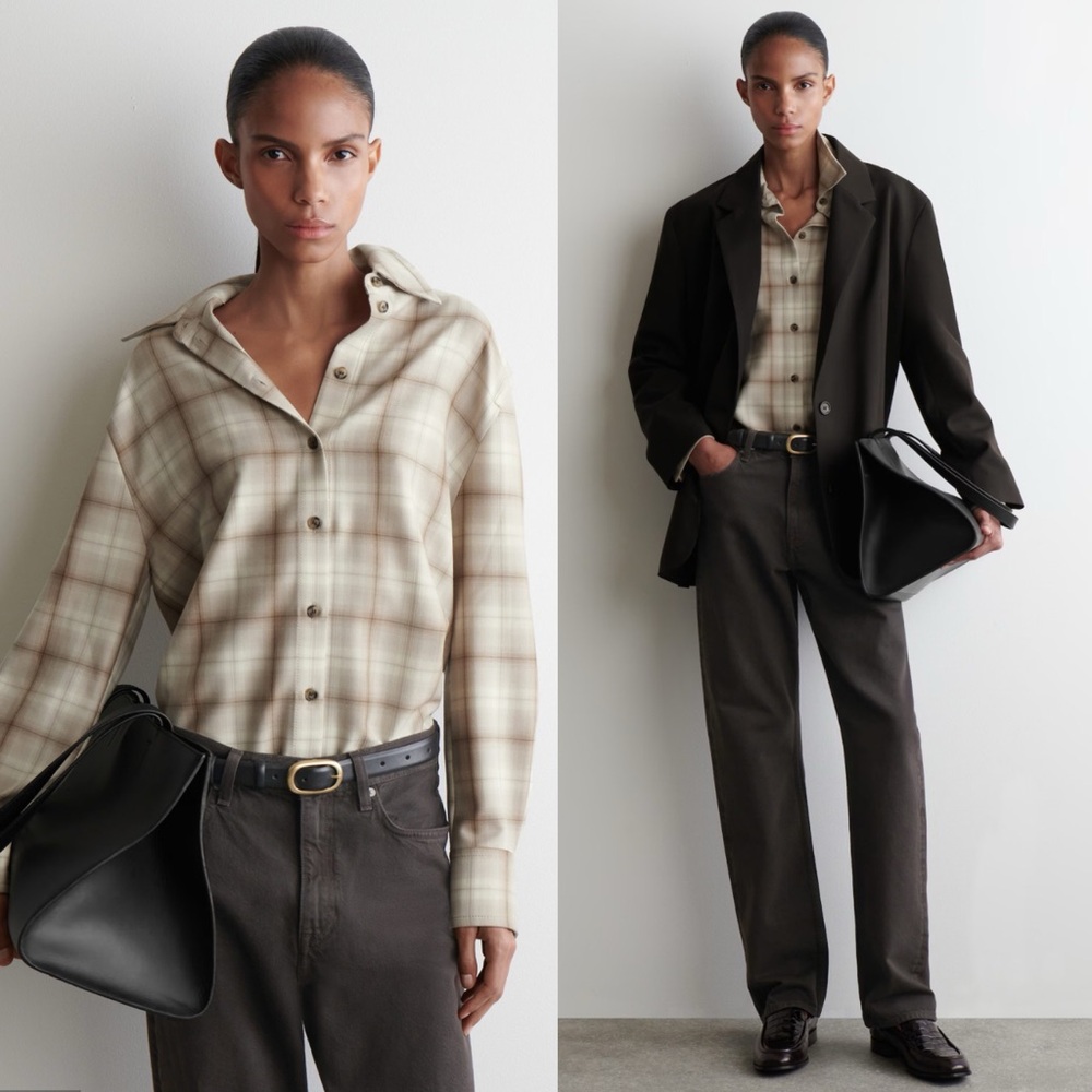 New Cos Checked Flannel Button Down Long Sleeve S… - image 1